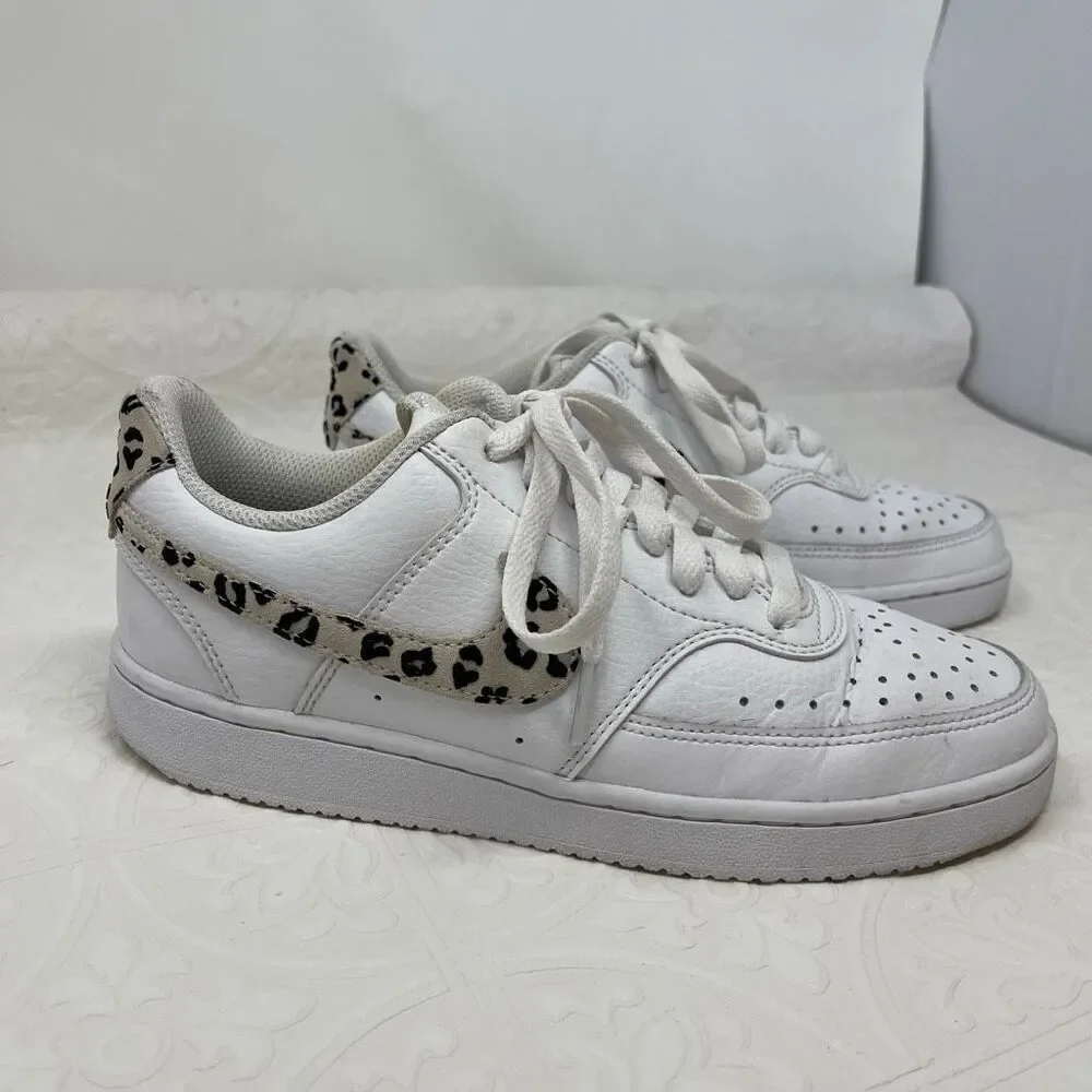Nike Court Vision Low 'Leopard Swoosh' women's sneakers in white Sz 6.5